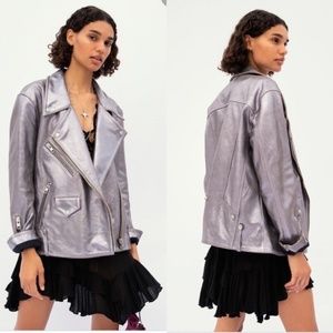 NWT Current Season Free People Jealousy 100% Leather Metallic Moto Jacket
